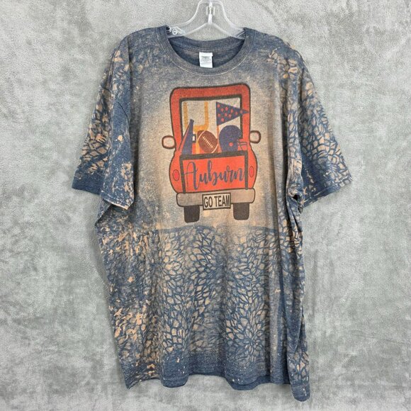 Gildan Soft Style Tee 2XL Blue Orange Auburn Tigers SEC Football Tie Dye Bleach - Picture 1 of 9